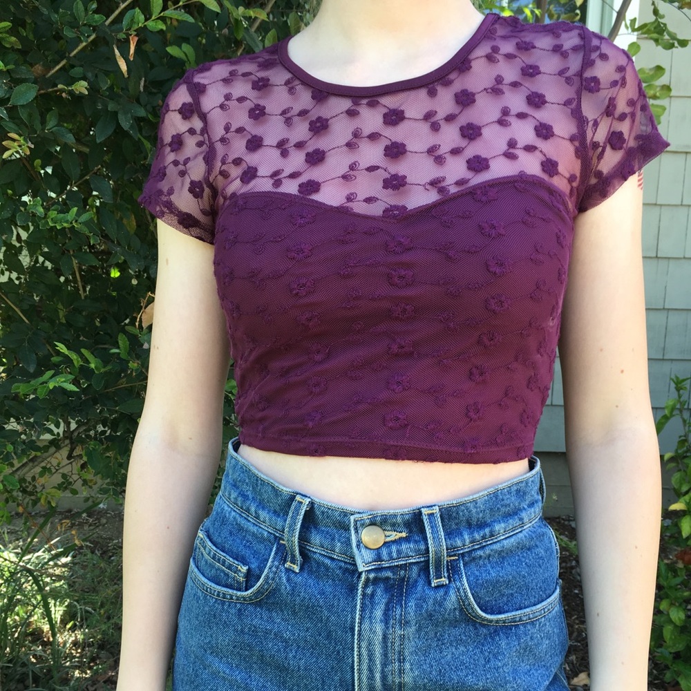 Purple Mesh Crop Top